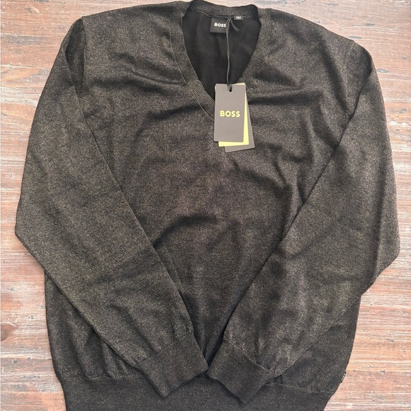 NWT Boss by Hugo Boss Black V-Neck Sweater with Ribbed Cuffs XL - Picture 1 of 12